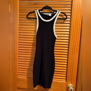 Divided Black and White Ribbed Midi Dress